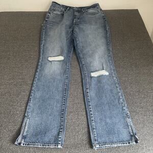 Good American Good Boy Jeans Womens 14/32 Blue Denim Distressed Button Fly